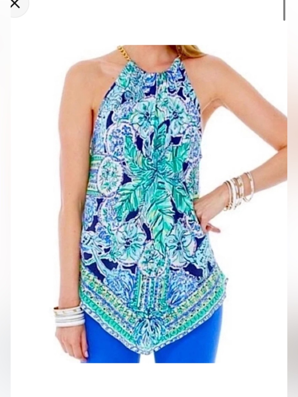 Lilly Pulitzer XS 100% Silk Cabana Escape Artist Halter Top Vibrant Classic